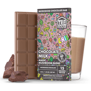 Front of Chocolate Milk Mushroom Chocolate Bar with creamy chocolate design