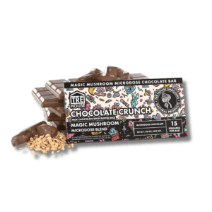 Front of Chocolate Crunch Mushroom Chocolate Bar with rich chocolate and crunch design