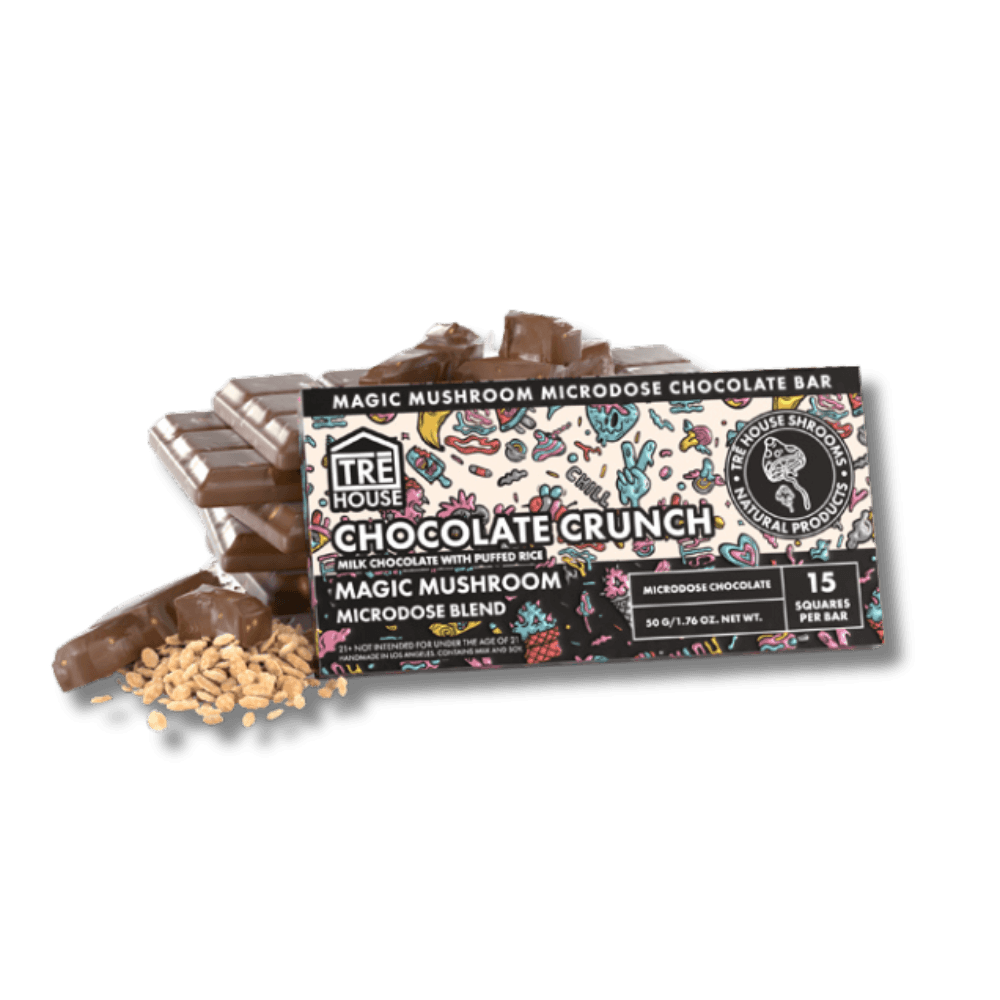 Front of Chocolate Crunch Mushroom Chocolate Bar with rich chocolate and crunch design