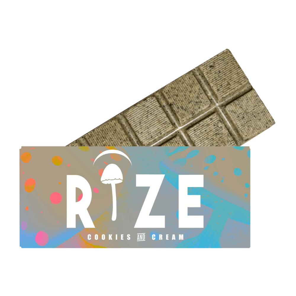 Front of 5g Cookies & Cream Mushroom Chocolate Bar package featuring sleek design and cookies-and-cream inspired artwork