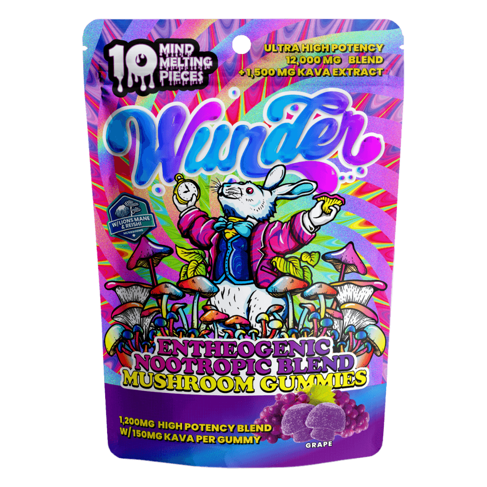 Front of Grape Mushroom Gummies with Kava package featuring bold grape-inspired artwork with sleek, modern design